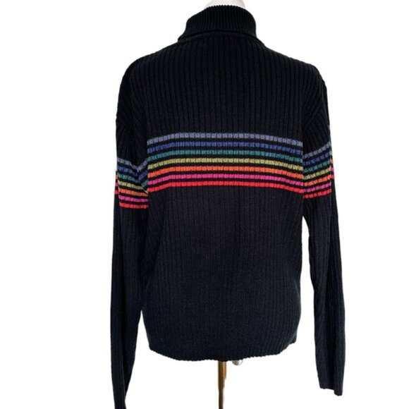 Vintage Rainbow Stripe Black Turtleneck Sweater Size M - Picture 4 of 5